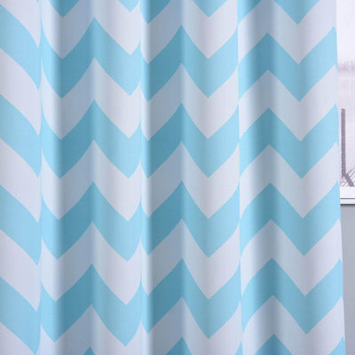 2 Pack White Light Blue Chevron Design Thermal Blackout Curtains With Chrome Grommet Window Treatment Panels - 52"x84"