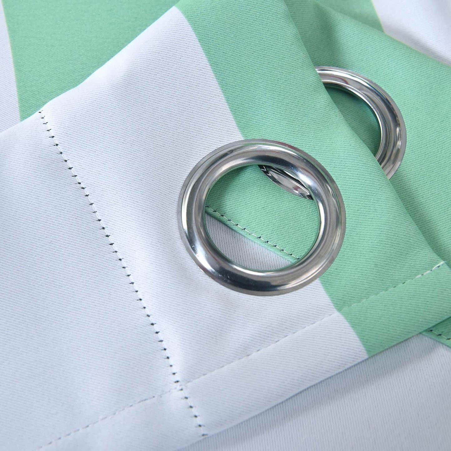 2 Pack White Mint Cabana Stripe Thermal Blackout Curtains With Chrome Grommet Window Treatment Panels - 52"x84"