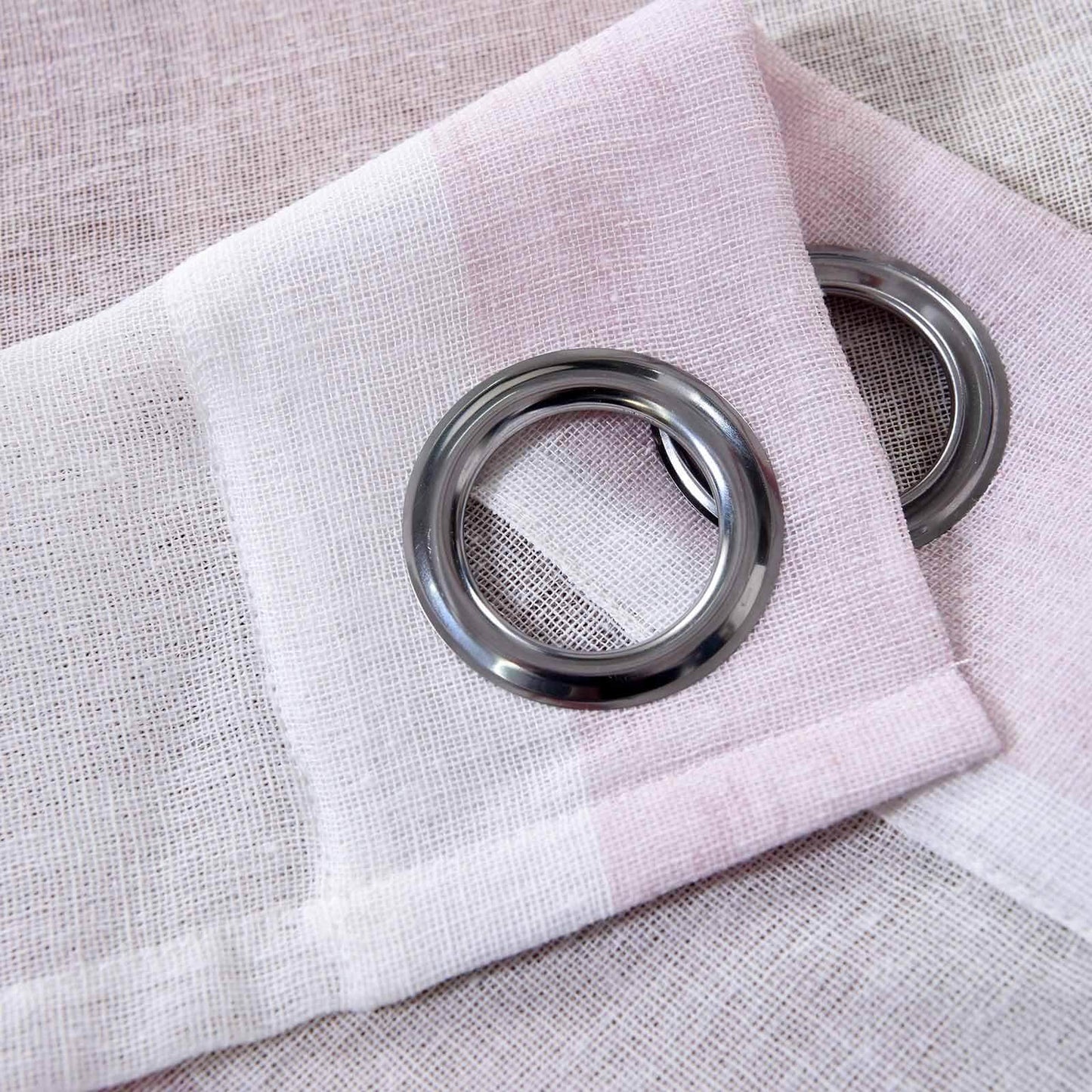 2 Pack White Blush Cabana Print Faux Linen Curtain Panels With Chrome Grommet - 52"x84"