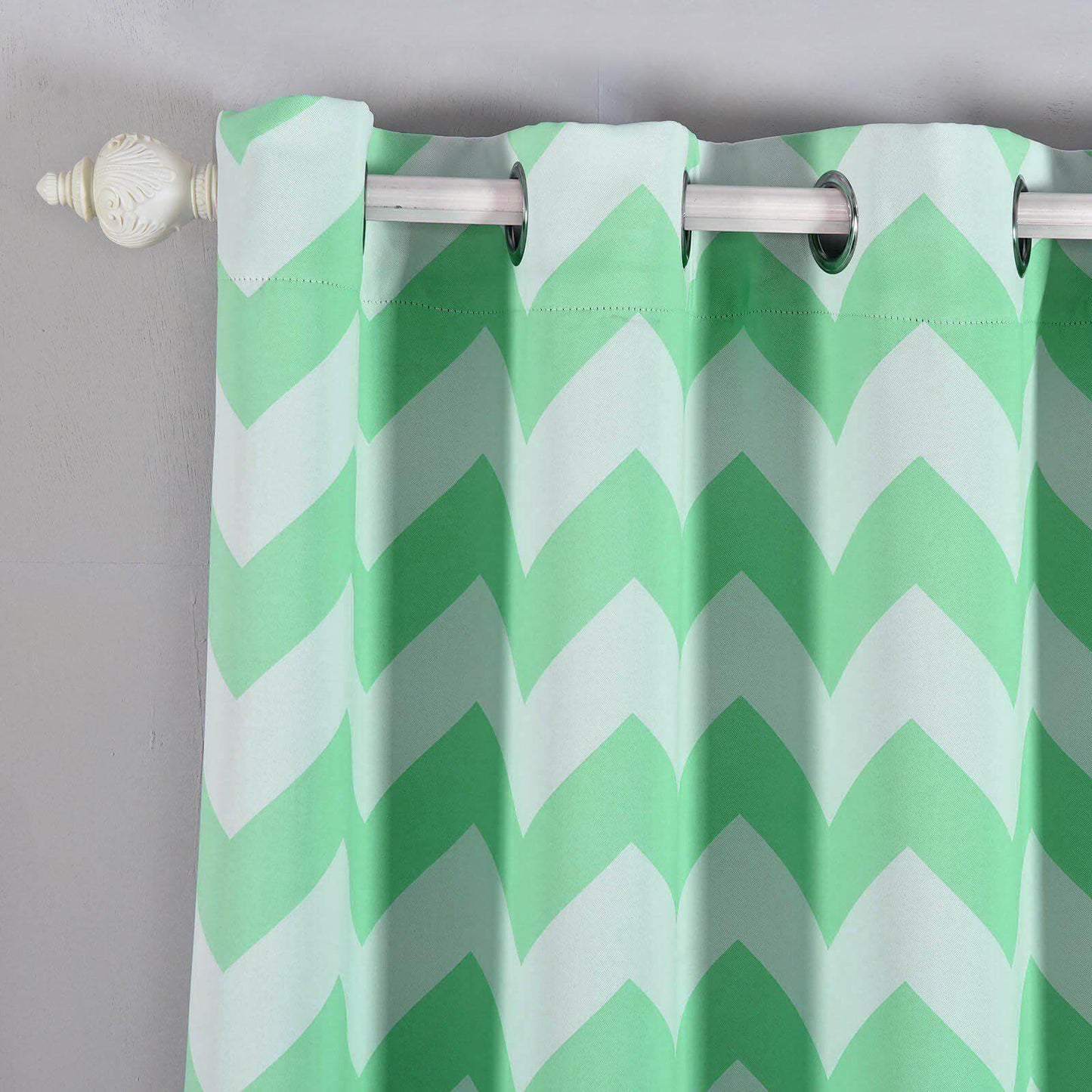 2 Pack White Mint Chevron Design Thermal Blackout Soundproof Curtains With Chrome Grommet Window Treatment Panels - 52"x64"