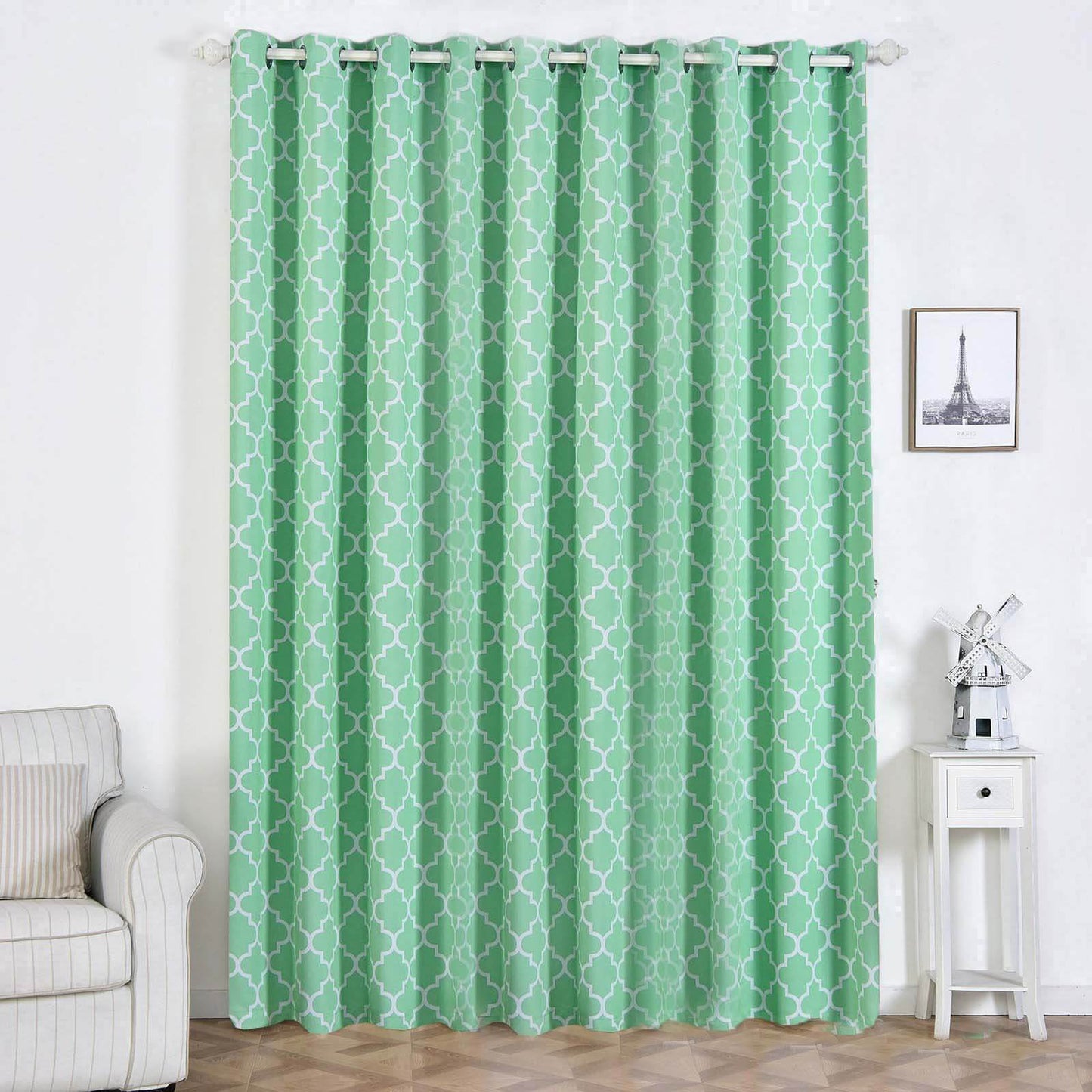 2 Pack White Mint Lattice Print Thermal Blackout Curtains With Chrome Grommet Window Treatment Panels - 52"x108"