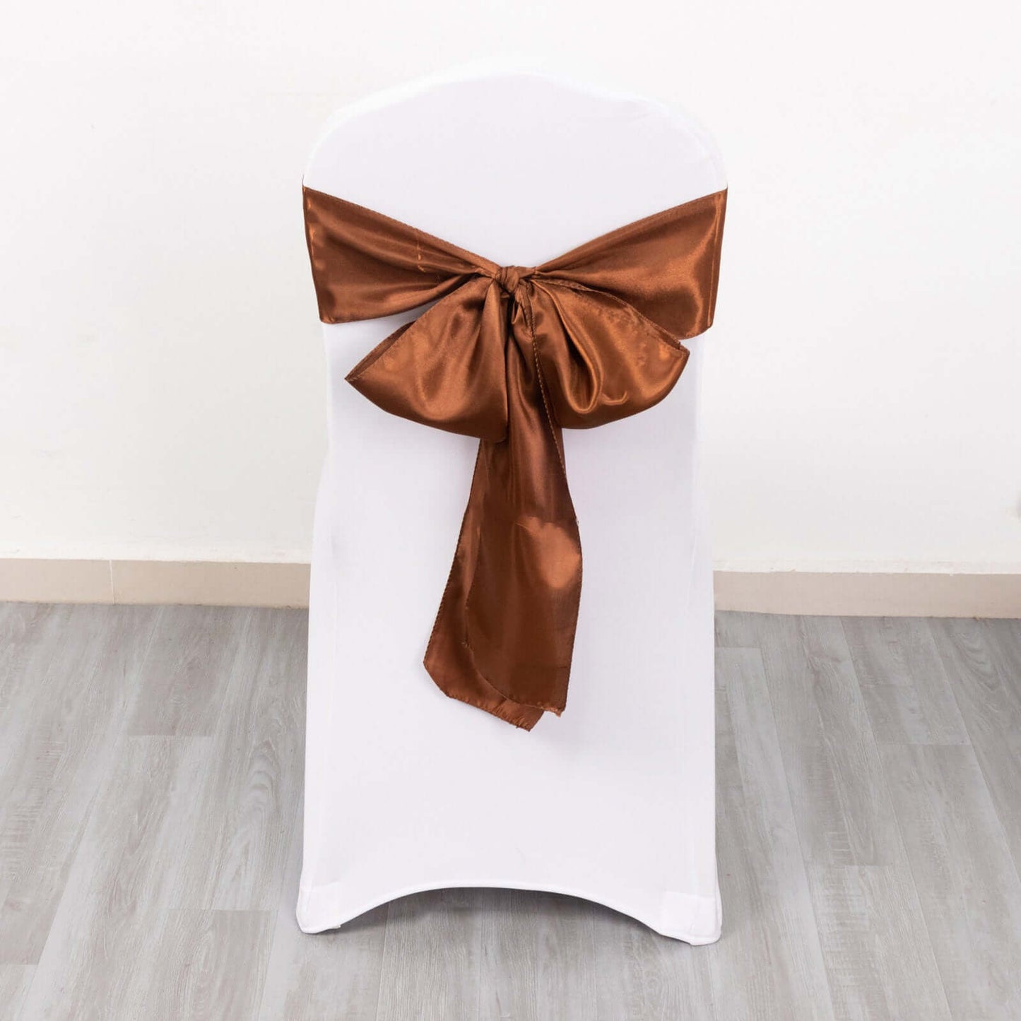 5 Pack Satin Chair Sashes Cinnamon Brown - Durable Chair Bows with Shiny Finish 6"x106"