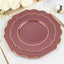 10-Pack Plastic Dinner Plates in Cinnamon Rose Baroque Design with Scalloped Gold Rim - Heavy Duty Disposable Party Plates 11"