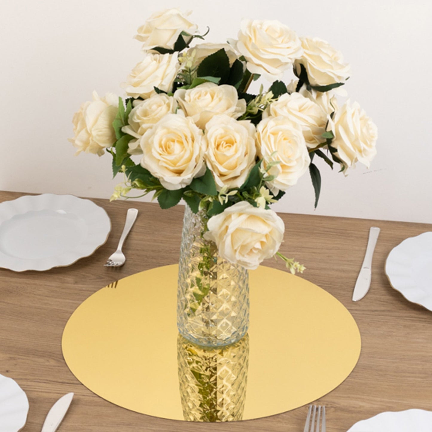 10-Pack Candle Plate Circle Acrylic Mirror Tray Gold Round - Event Display Decor 16"