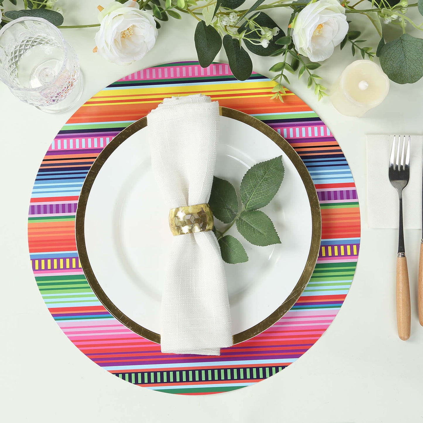 10-Pack Disposable Table Placemats with Multicolor Mexican Serape Fiesta Striped Print - 300GSM Festive Paper Placemats for Cinco de Mayo & Mexican-Themed Events 13"