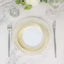 10-Pack Plastic 7" Round Dessert Plates in White with Gold Swirl Rim - Disposable Salad Plates for Classy Events & Banquets