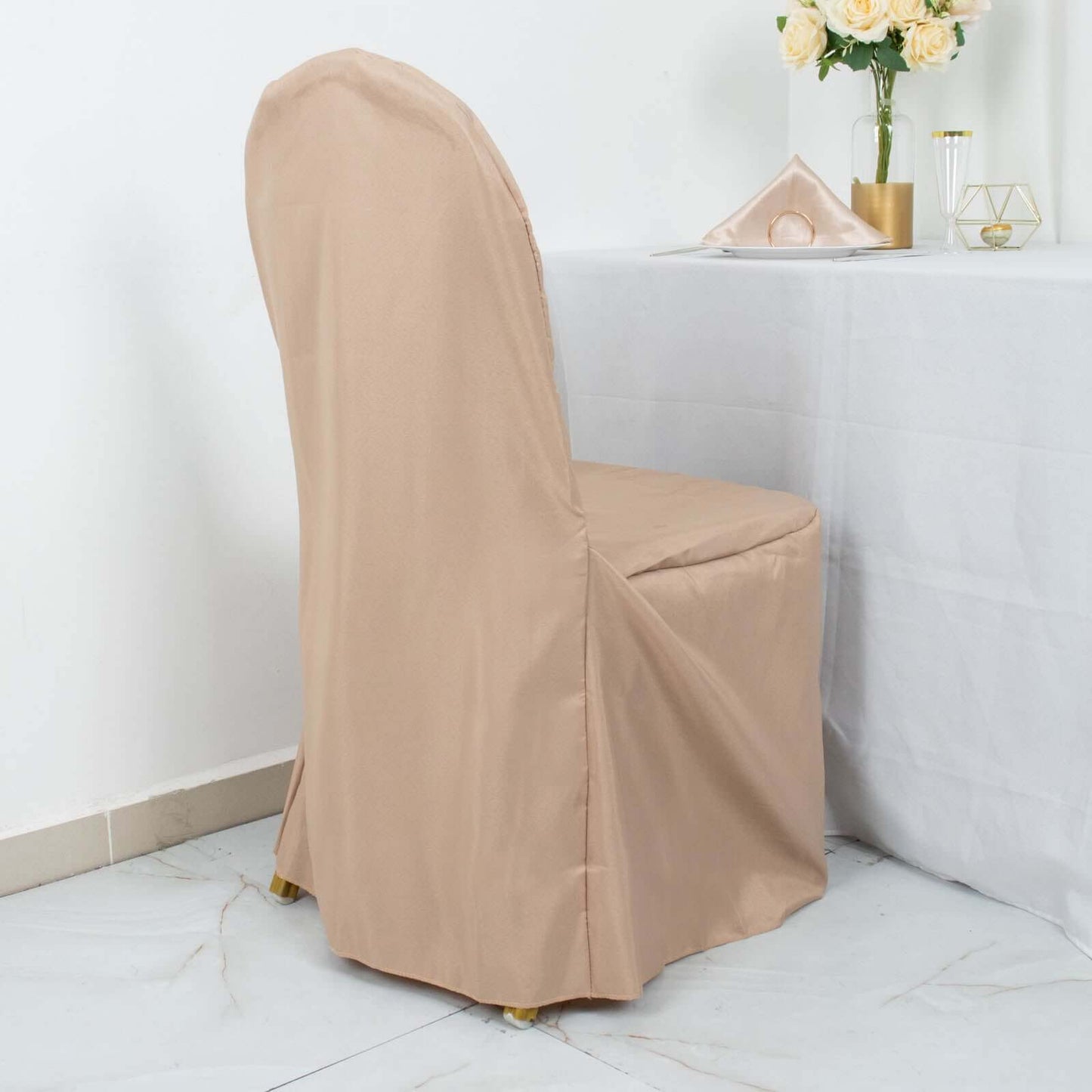 Polyester Slip On Banquet Chair Covers Nude - Stain-Resistant Reusable Durable Fabric