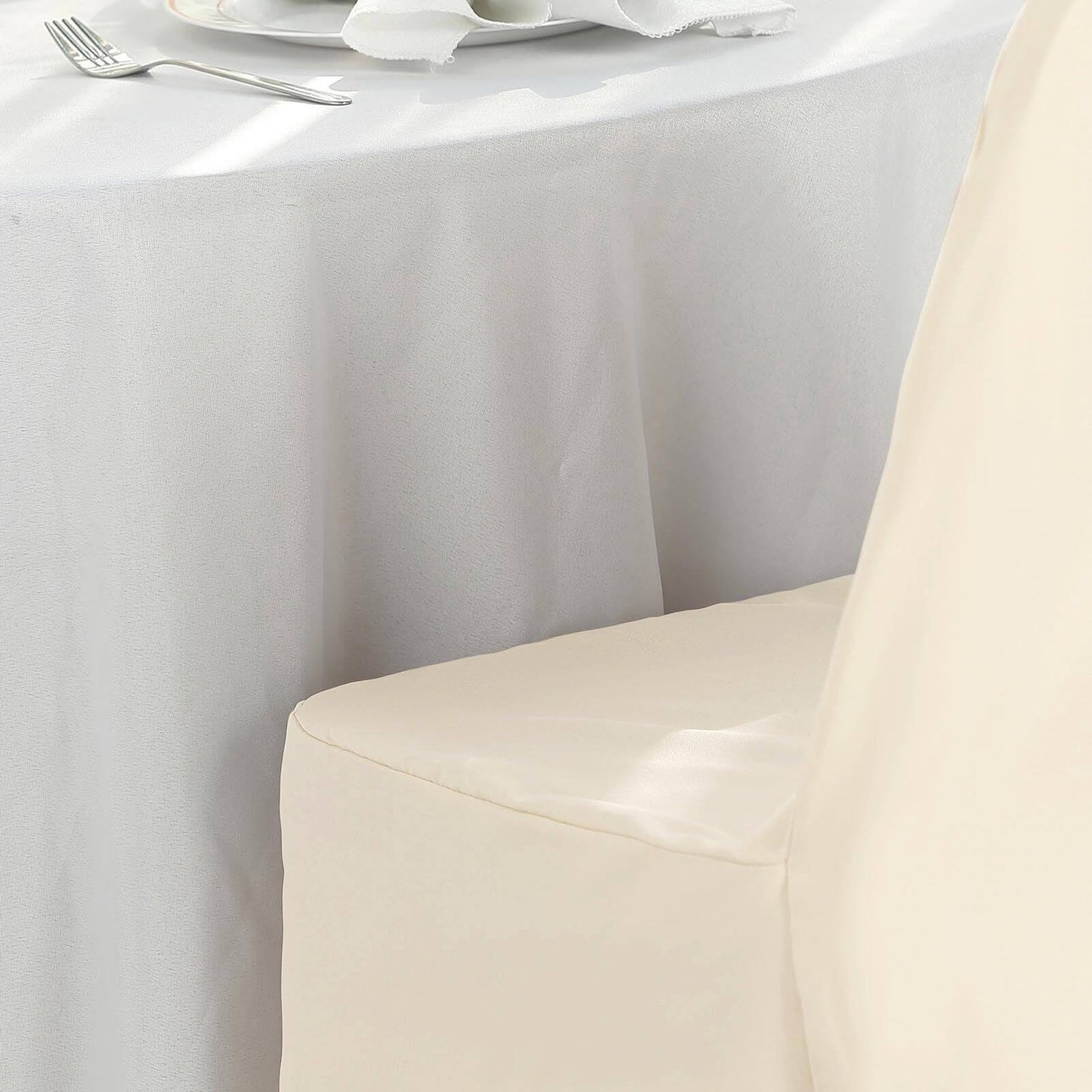 10 Pack Polyester Chair Cover for Banquet Chairs Beige - Stain-Resistant Reusable Slip-On Slipcover