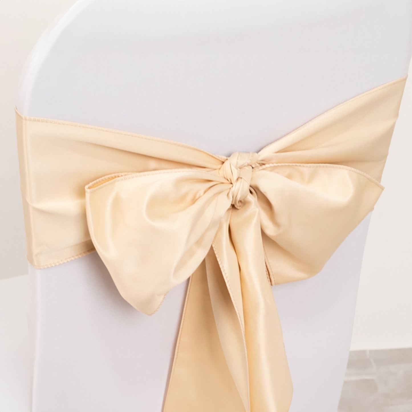 5 Pack Lamour Satin 6"x106" Chair Sashes Beige - Stylish Reusable Decorative Bows