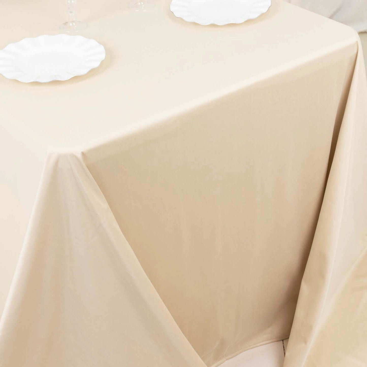 Scuba Rectangular 90"x132" Tablecloth Beige - Wrinkle Free, Stain Resistant & Seamless Table Cover