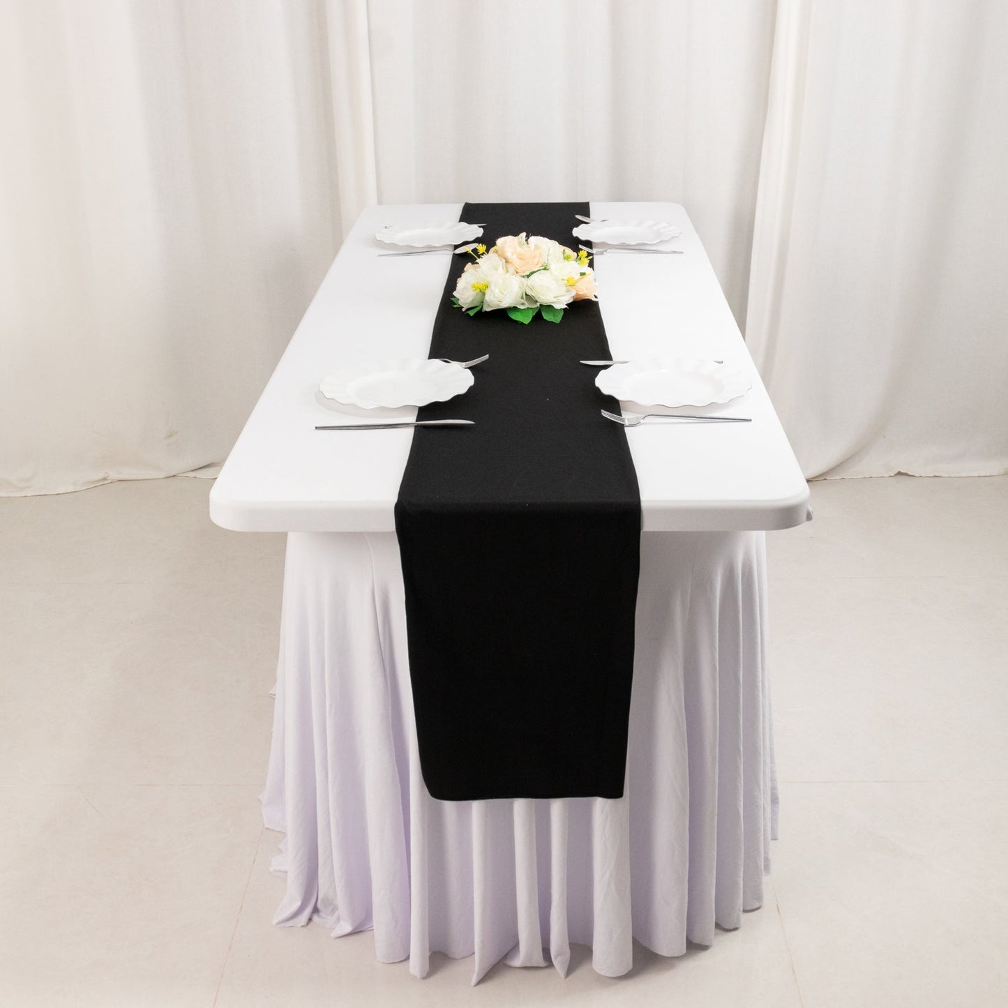 Scuba Polyester 12"x108" Table Runner Black - Wrinkle-Free Table Linen for Events & Weddings