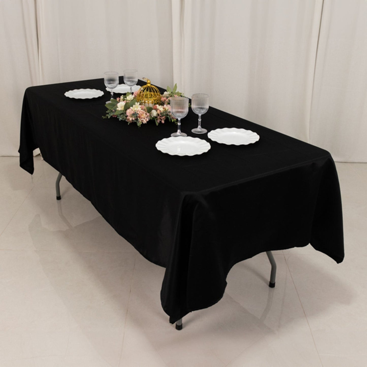 Lamour Satin 60"x102" Rectangle Tablecloth Black - Durable & Silky Soft Feel Table Cover for Weddings & Banquets