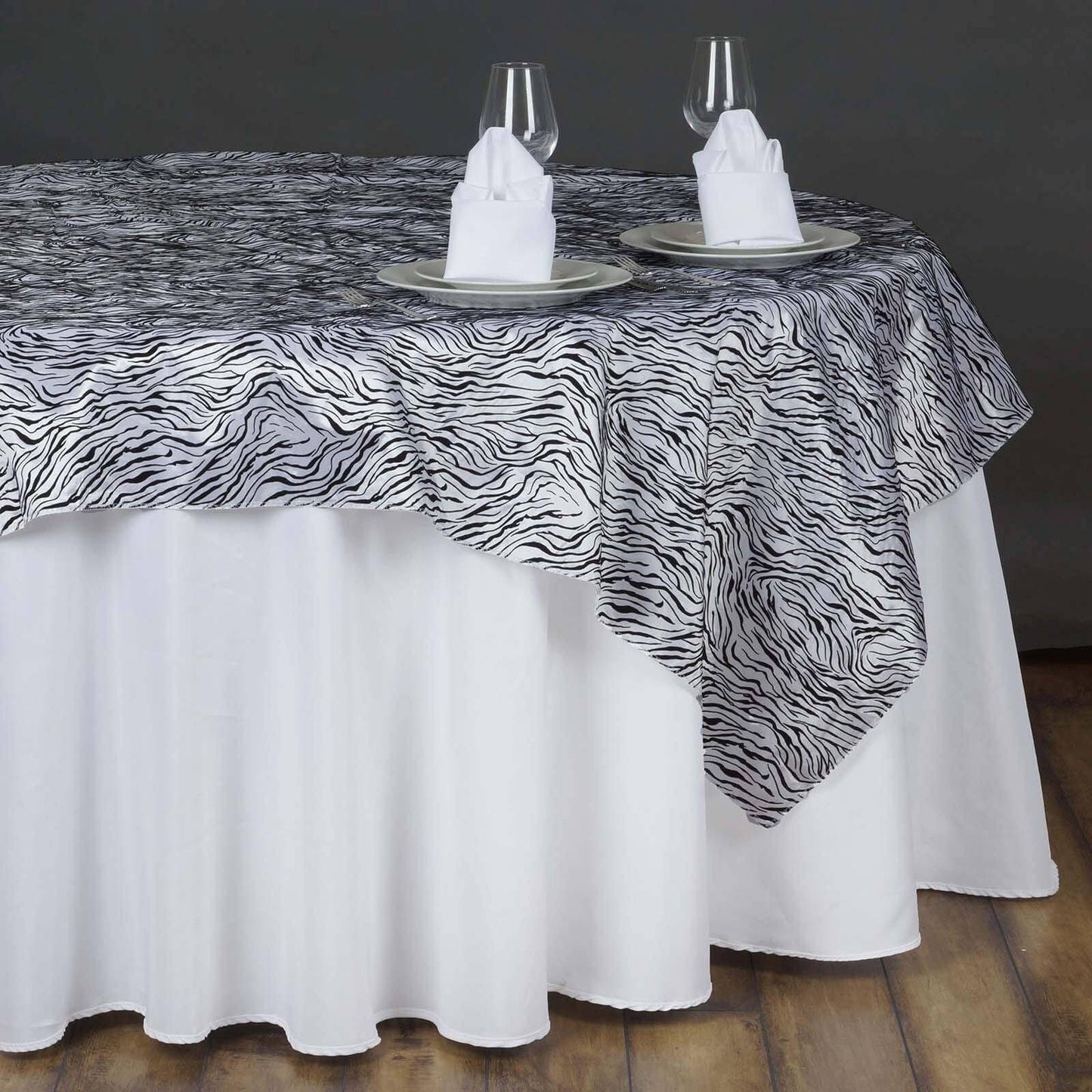 Taffeta 90"x90" Table Overlay Black and White - Tiger Print Table Topper for Jungle Theme