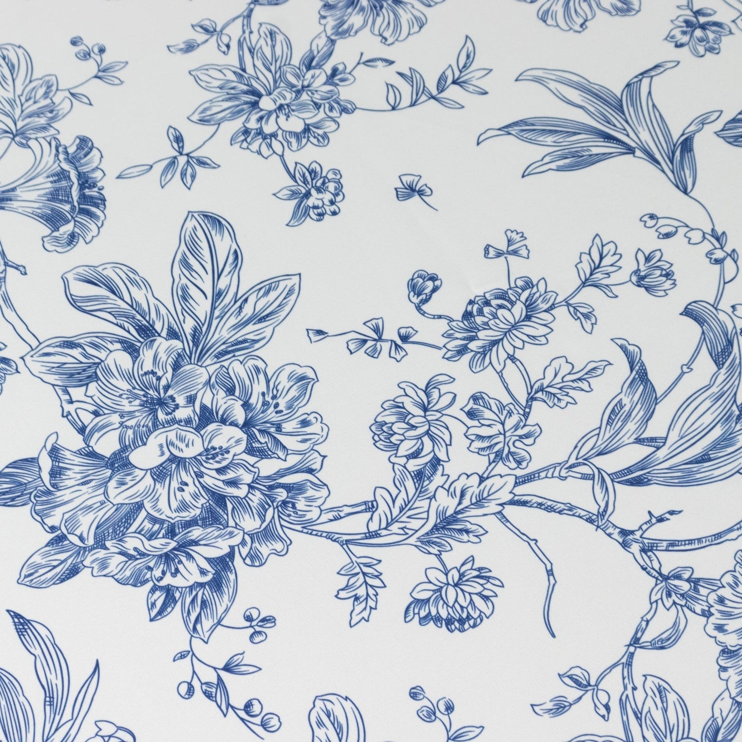 Polyester 132" Round Tablecloth White - Blue French Toile Pattern for Chic Weddings