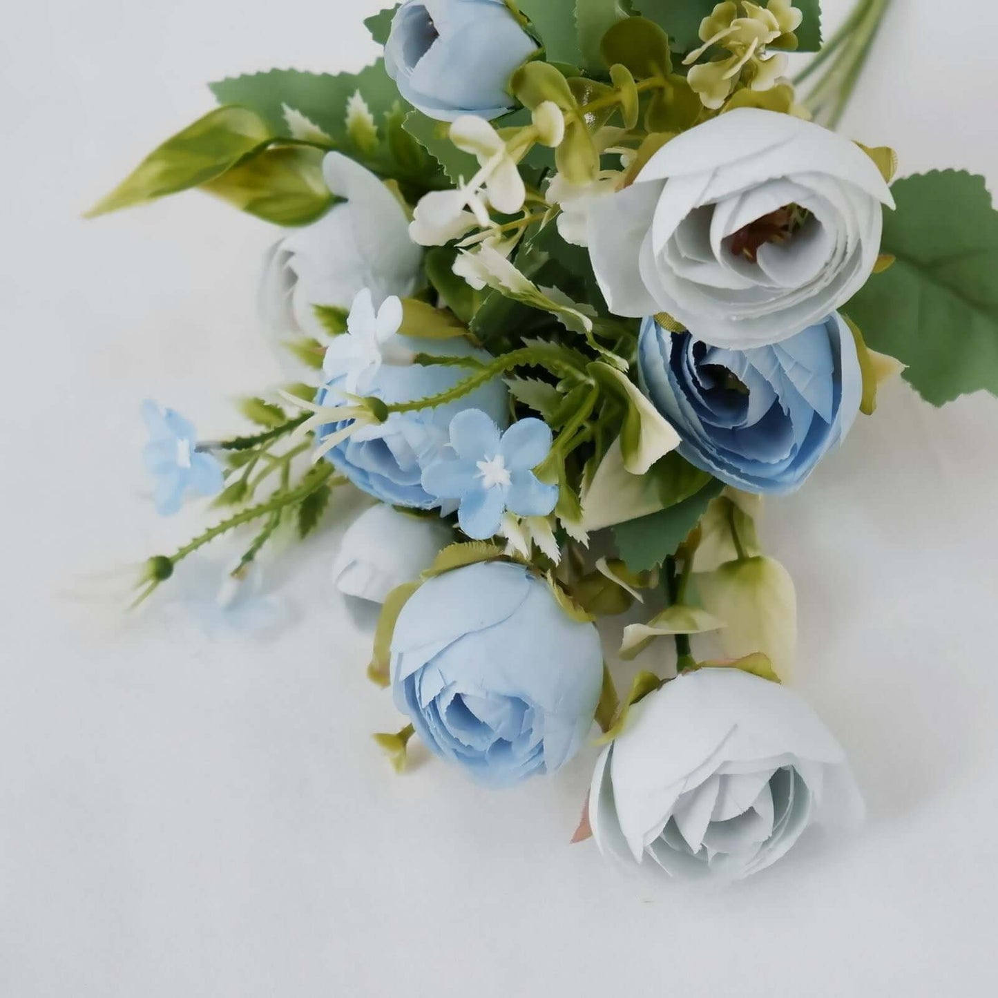 4 Pack 12" Artificial Dusty Blue Ranunculus Silk Flower Bridal Bouquets, Faux Buttercup Floral Arrangement