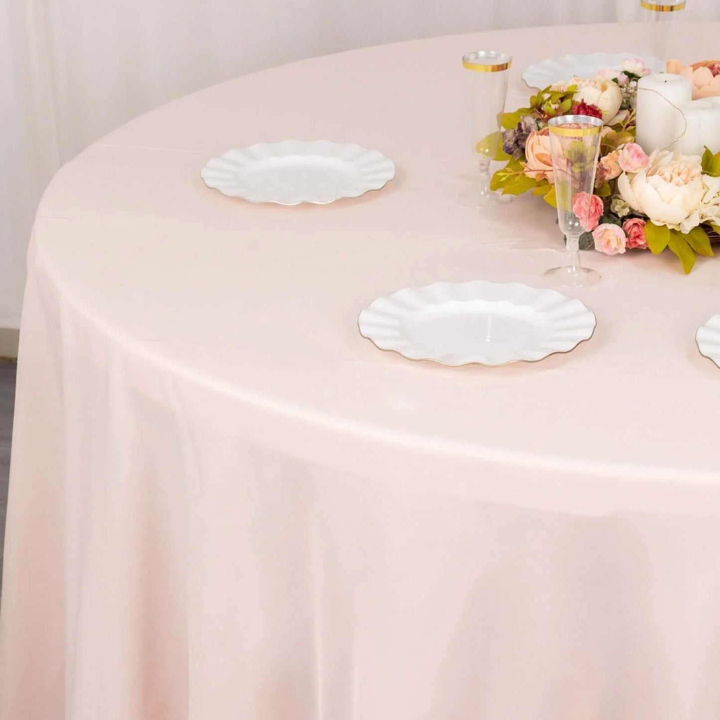 Premium Polyester 120" Round Tablecloth Blush - Seamless 220GSM Wrinkle-Resistant Table Cover