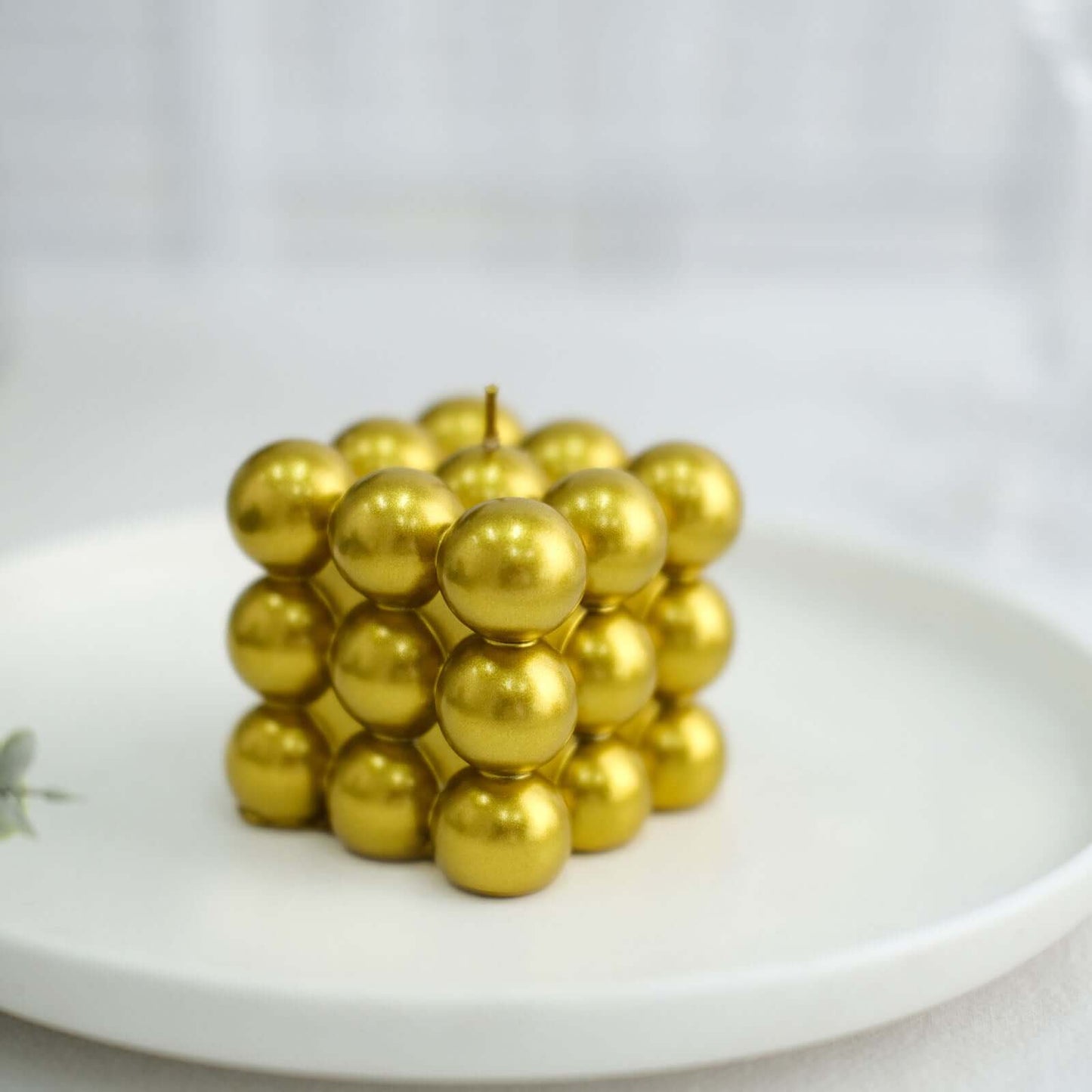 2-Pack Decorative Paraffin Wax Candles Bubble Cube Design Metallic Gold - Unscented Long Burning Pillar Candle Set 2"