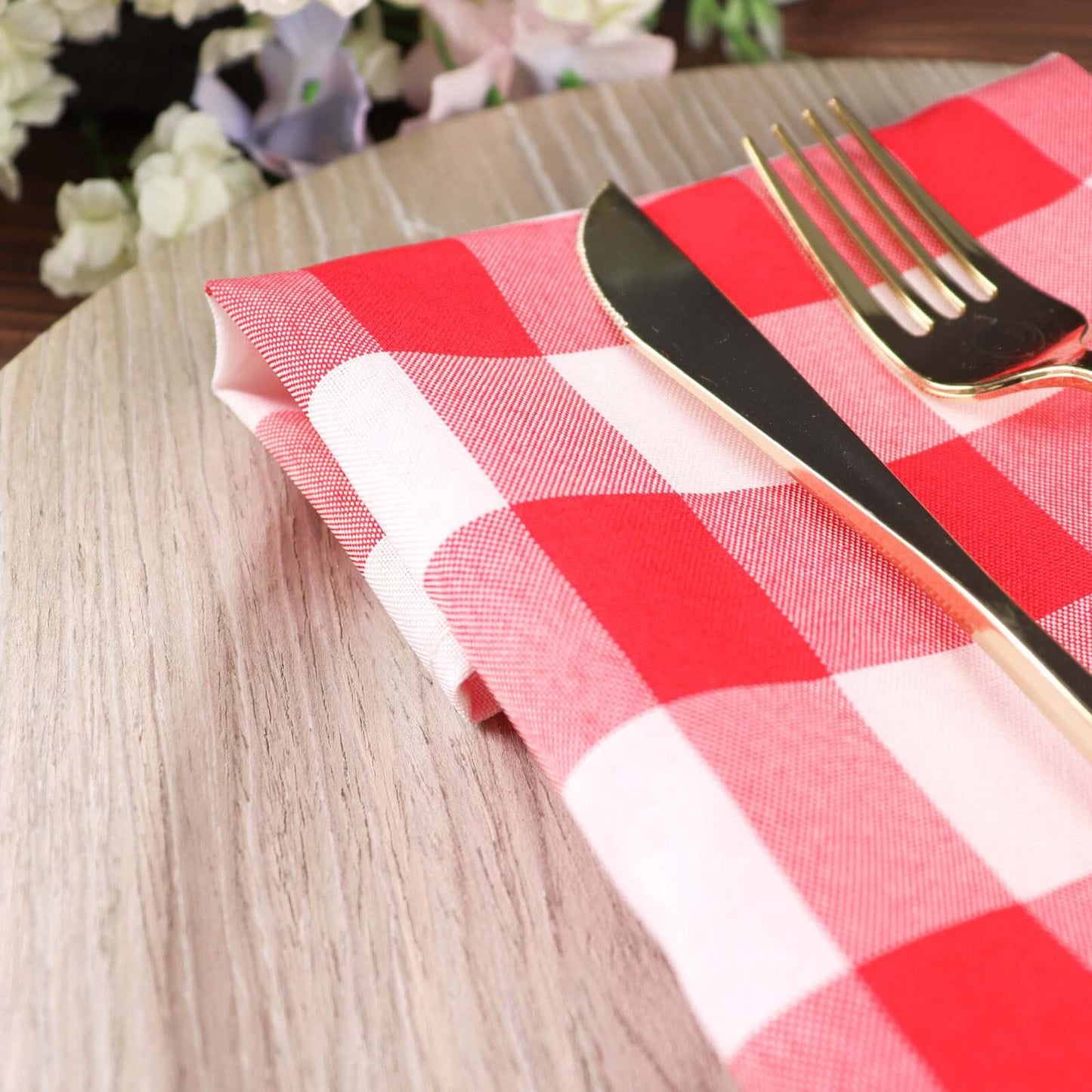 5 Pack Polyester 15"x15" Napkins Red/White Buffalo Plaid Gingham Style Cloth Napkins