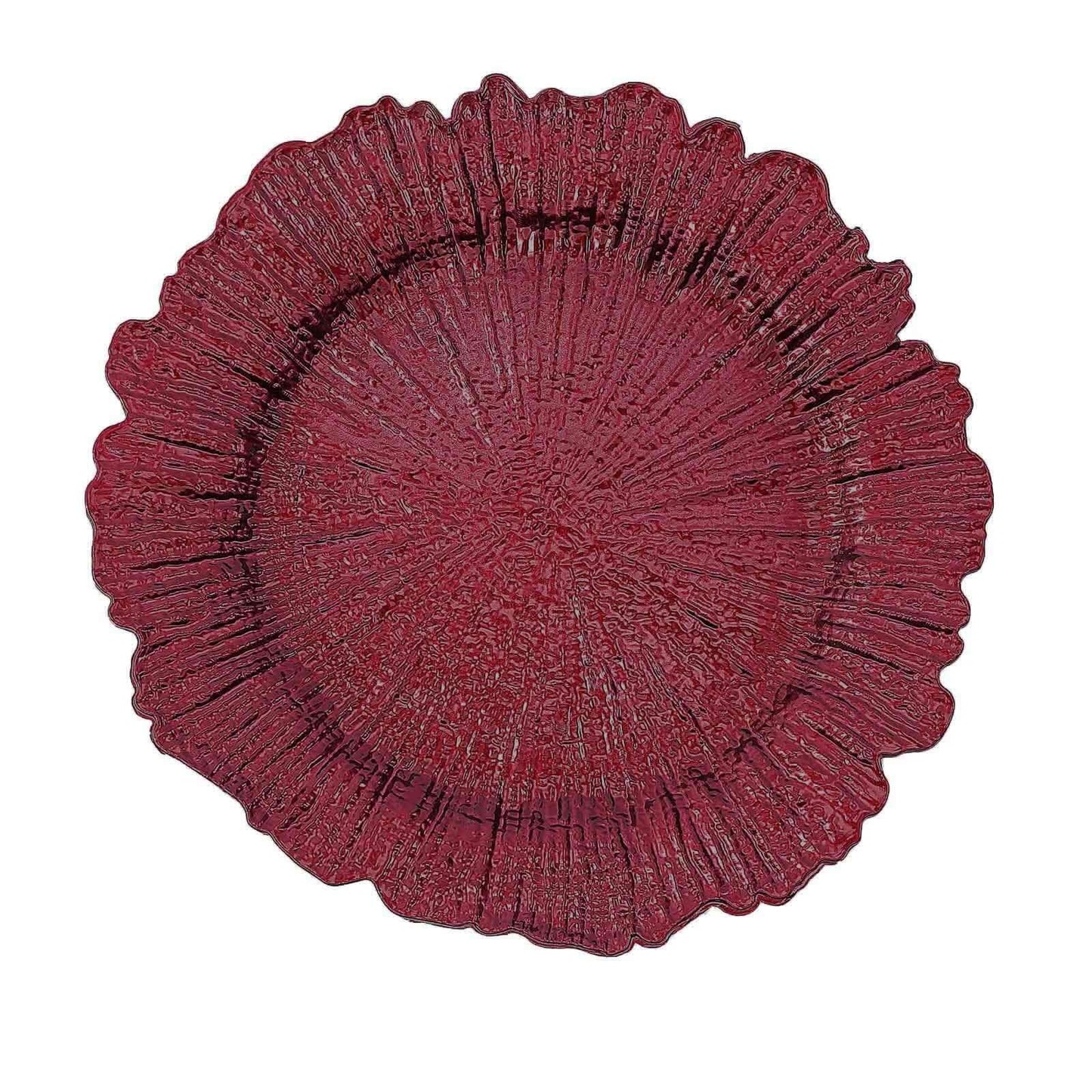 6-Pack Acrylic Plastic Round Charger Plates 13" in Burgundy with Reef Design, Dinner Charger Tableware