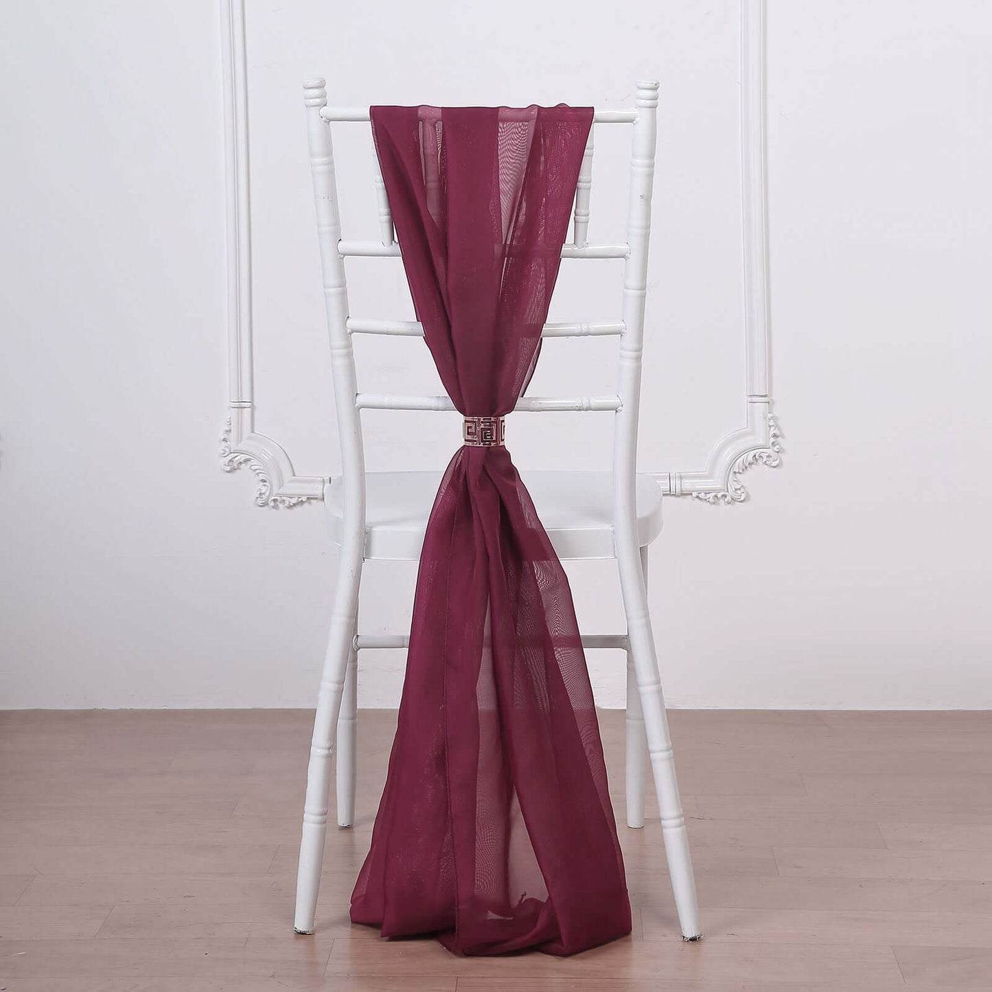 5 Pack Chiffon Chair Sashes Burgundy - Soft & Lightweight Designer Chair Bows 22"x78"