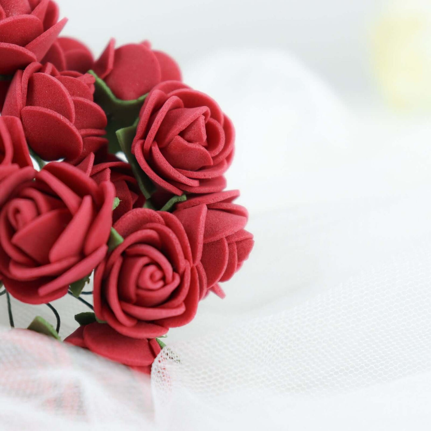 48 Roses 1" Burgundy Real Touch Artificial DIY Foam Rose Flowers With Stem, Craft Rose Buds