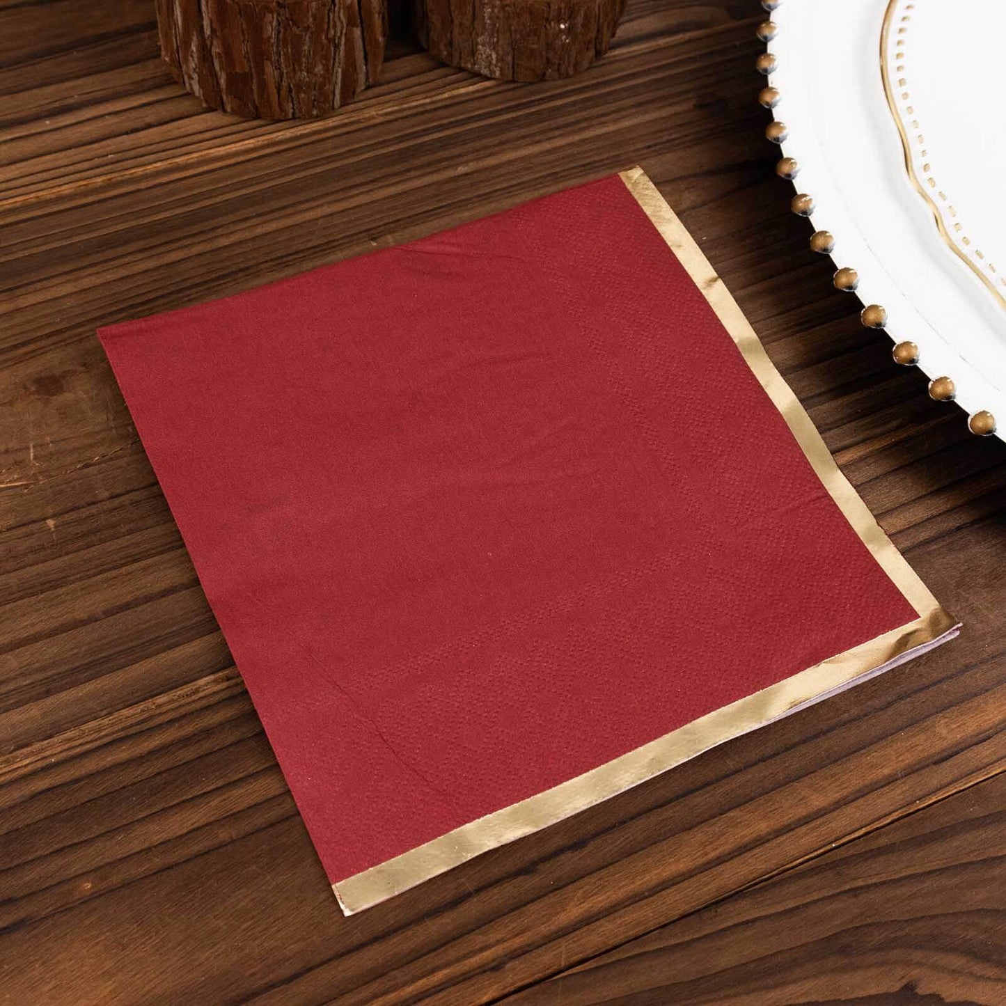50-Pack Paper Beverage Napkins with Gold Foil Edge Burgundy - Disposable 2 Ply Cocktail Napkins for Events 6.5"x6.5"