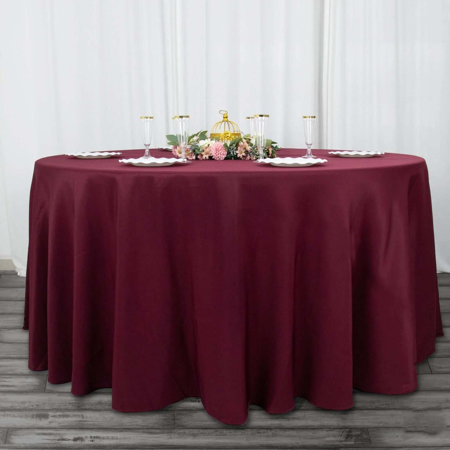 Premium Polyester 120" Round Tablecloth Burgundy - Seamless 220GSM Wrinkle-Resistant Table Cover