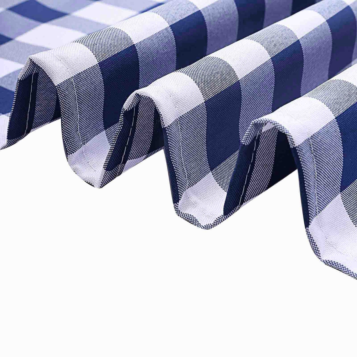 Polyester 108" Round Tablecloth White/Navy Blue - Checkered Buffalo Plaid Table Cover
