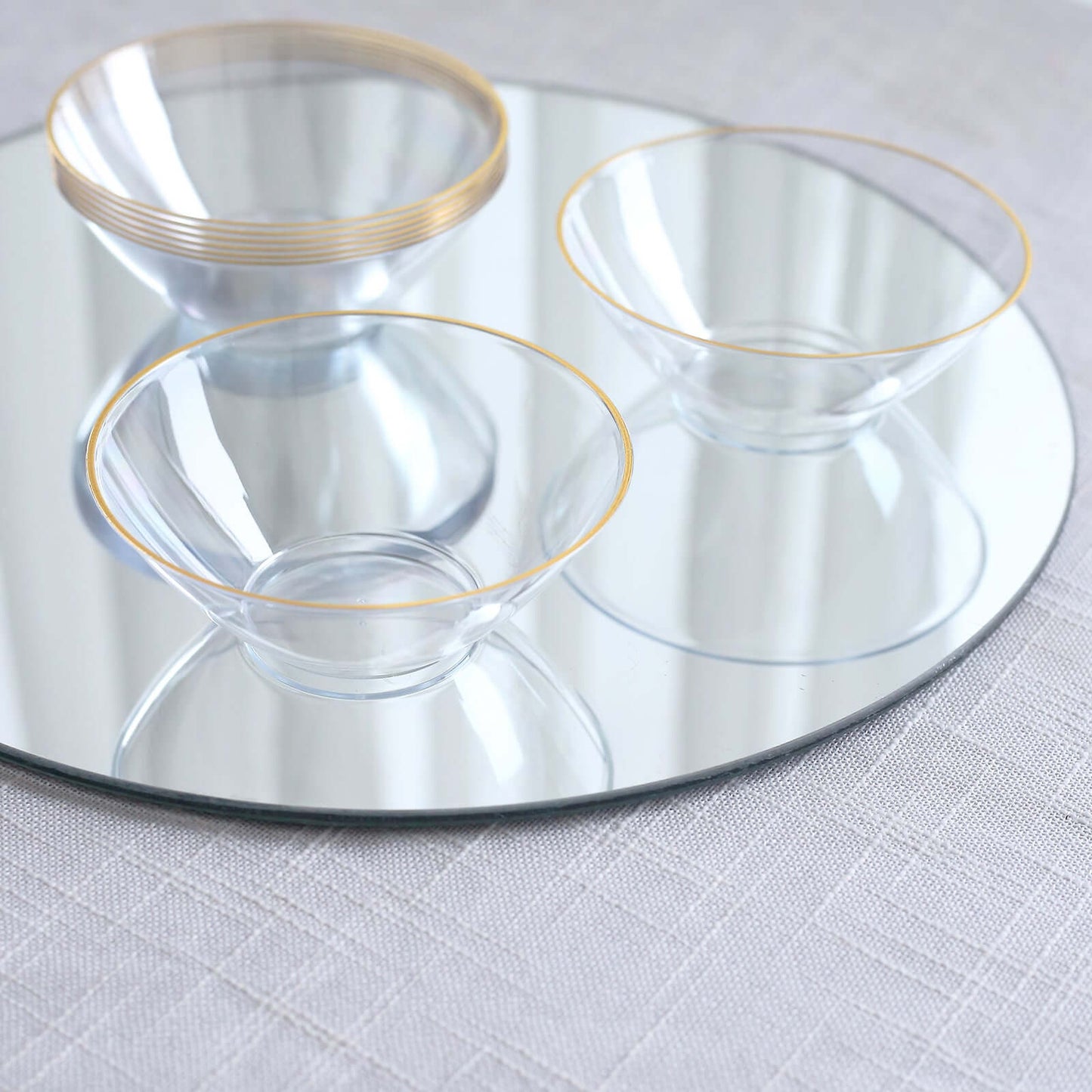 24-Pack Heavy Duty Plastic Ice Cream Bowls Clear Premium Gold Rim - Perfect for Celebrations 7oz