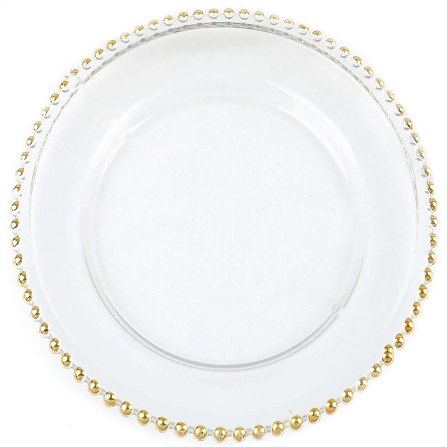 8-Pack Glass Round Charger Plates 12" Clear with Gold Beaded Rim, Event Tabletop Decorative Dinner Charger Tableware