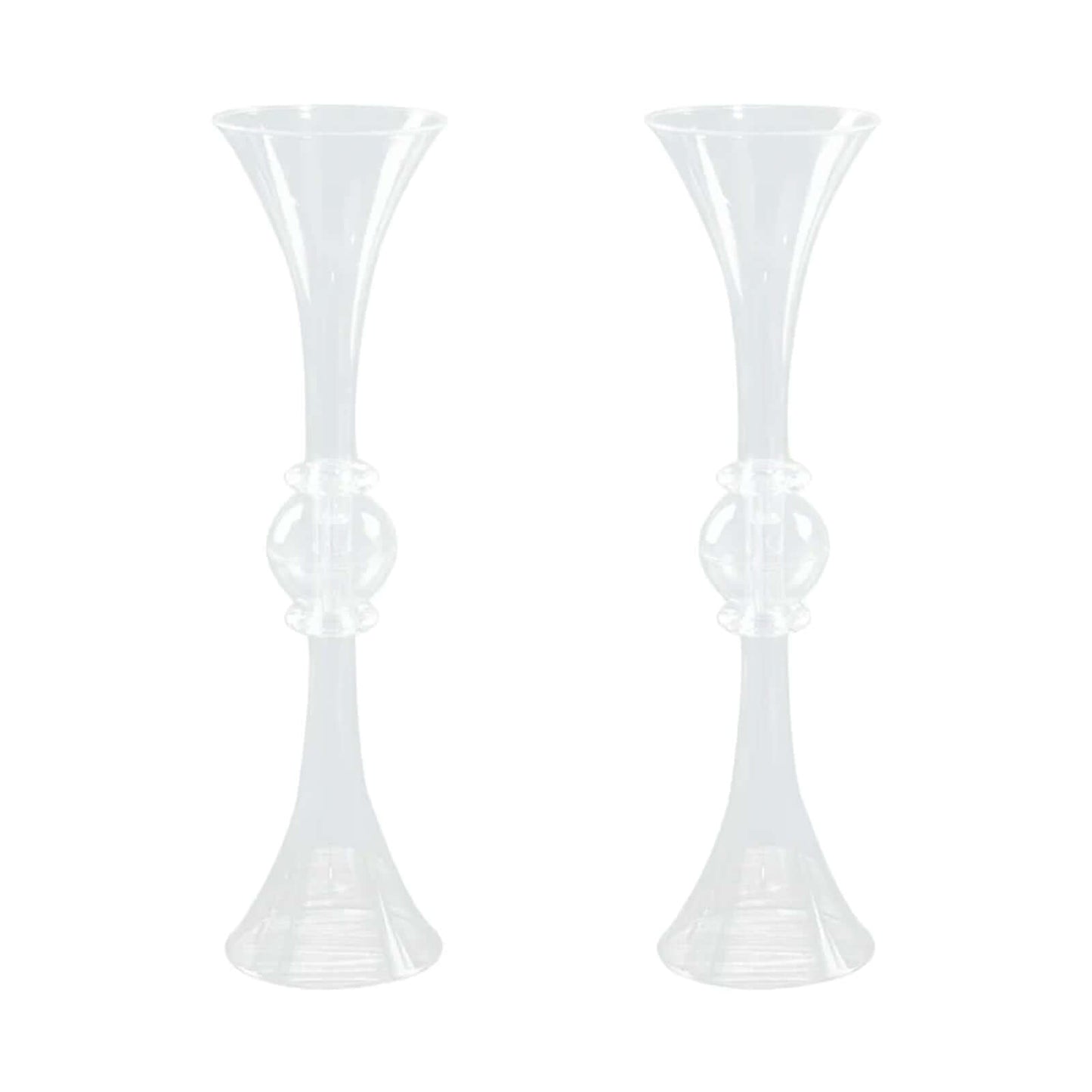 2-Pack Flower Vases Trumpet Design with Crystal Embellishments Clear - Reversible Plastic Table Centerpieces 21"