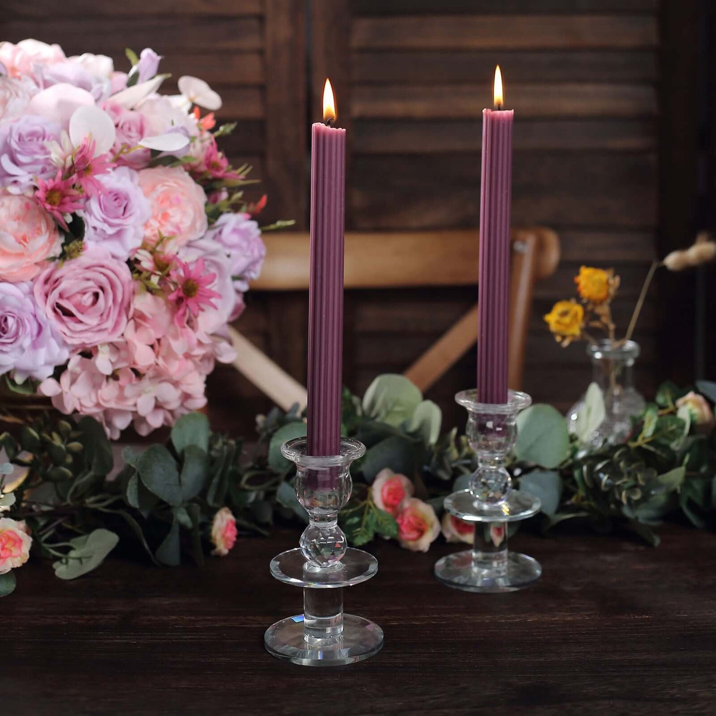 5-Pack Taper Candles Ribbed Wick Ribbon Wax Design Cinnamon Rose - Premium Unscented Dinner Candles 9"