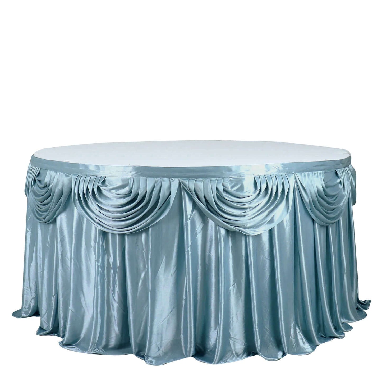 Satin 14ft Table Skirt Dusty Blue - Pleated Double Drape Table Cover