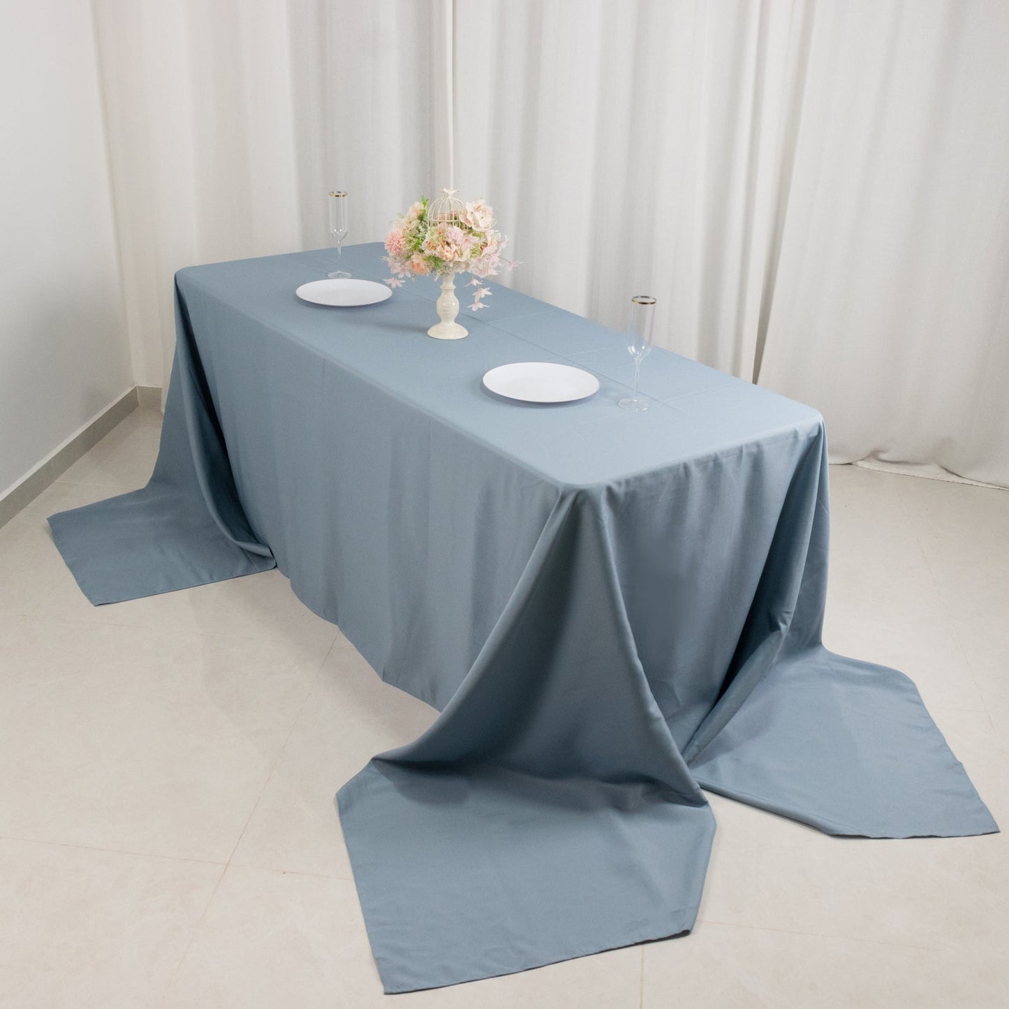 Premium Polyester 90"x156" Rectangle Tablecloth Dusty Blue - Seamless 220GSM Stain-Resistant Table Cover