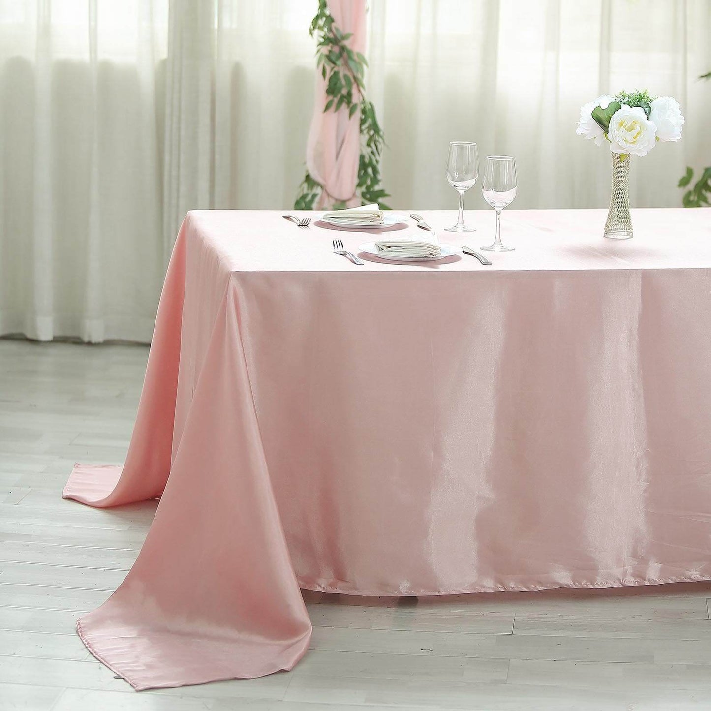 Satin Rectangular 90"x132" Tablecloth Dusty Rose - Seamless Table Cover
