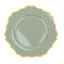 6-Pack Acrylic Round Charger Plates 13" in Dusty Sage Green with Gold Scalloped Rim, Decorative Dinner Party Plastic Charger Tableware