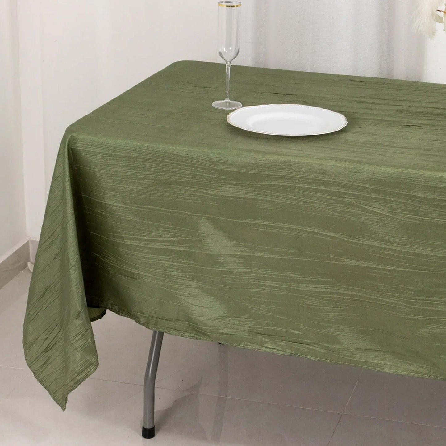 Taffeta 60"x102" Rectangle Tablecloth Dusty Sage Green - Accordion Crinkle Table Cover