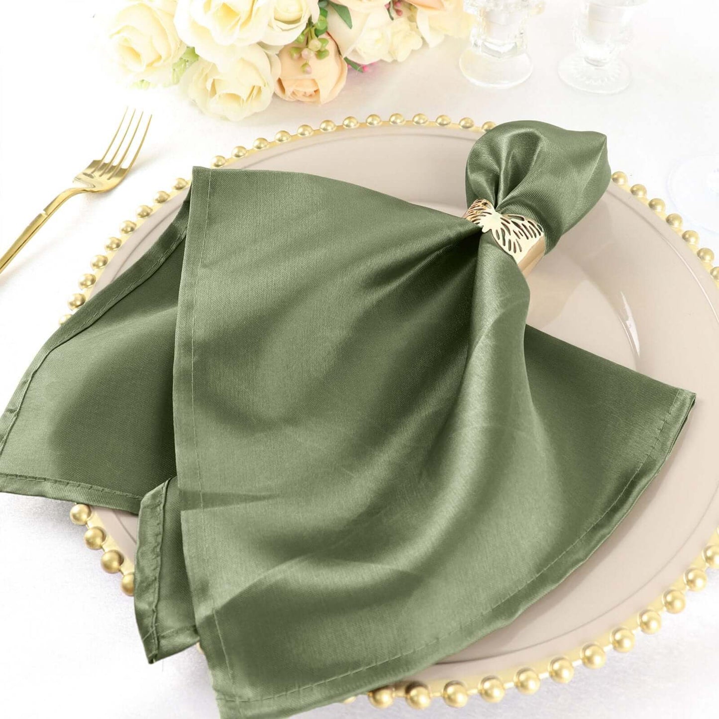 5 Pack Satin 20"x20" Napkins Dusty Sage Green - Luxurious Shine & Smooth Dinner Napkins