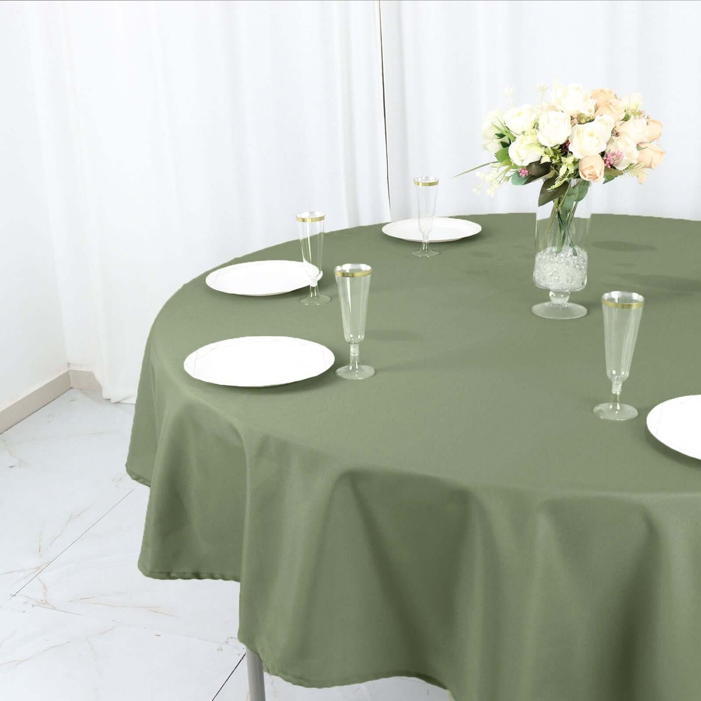 Polyester 90" Round Tablecloth Dusty Sage Green - Stain & Wrinkle-Resistant Table Cover