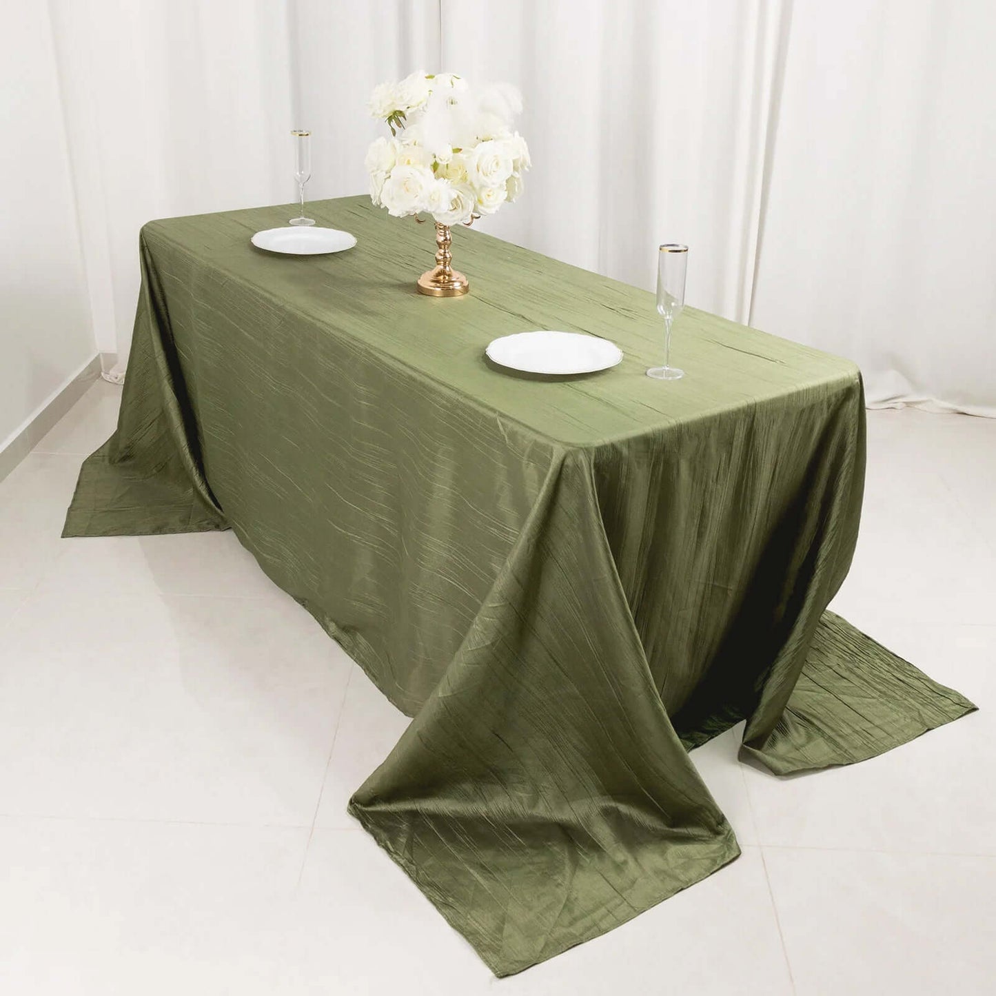Taffeta 90"x132" Rectangle Tablecloth Dusty Sage Green - Seamless Accordion Crinkle Table Cover