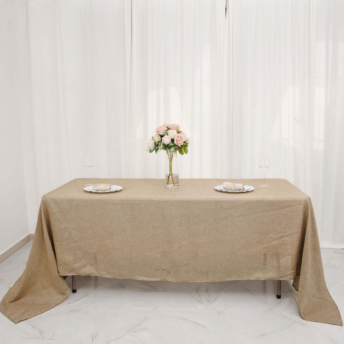 Faux Burlap Jute 60"x126" Rectangle Tablecloth Natural - Rustic Event Table Linen