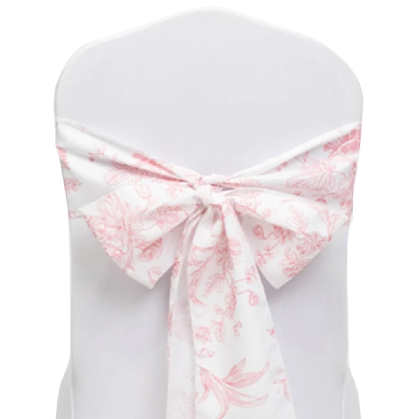 Polyester Chair Sashes White/Pink French Toile Floral Design - Wrinkle-Resistant & Durable Chair Bows 6"x108"