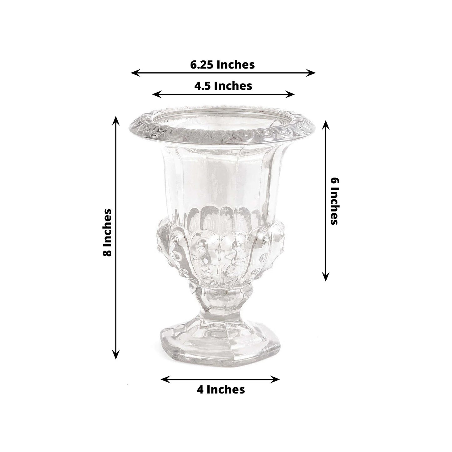 2-Pack Glass Mini Pedestal Flower Vases in Classic Roman Urn Style Clear - Sophisticated Wedding Table Centerpieces 8"