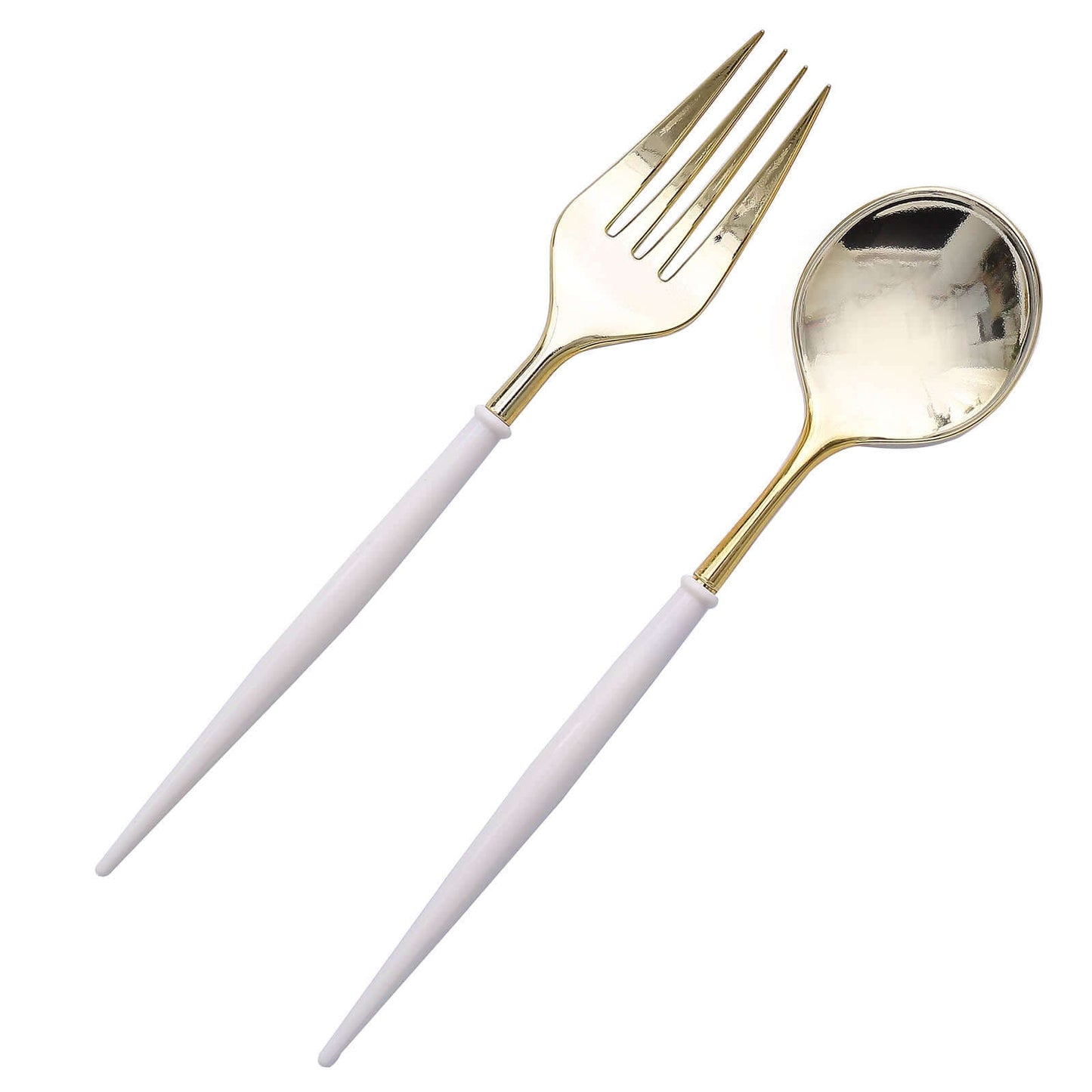 24-Pack Plastic Fork and Spoon Set Gold/Ivory - Heavy Duty Disposable Modern Utensils 6"
