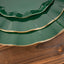 10-Pack Plastic 11" Round Dinner Plates in Hunter Emerald Green Ruffled Rim with Gold Edging - Sturdy Disposable Dinnerware