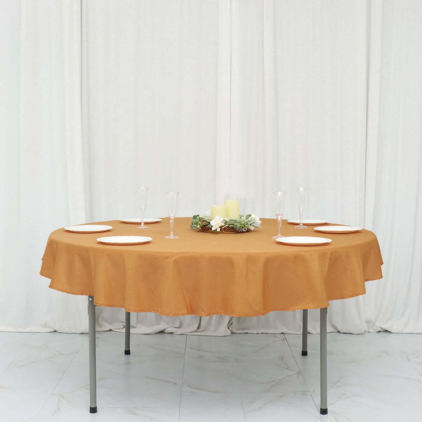 Polyester 70" Round Tablecloth Gold - Durable & Wrinkle-Resistant Table Cover for Everyday Use