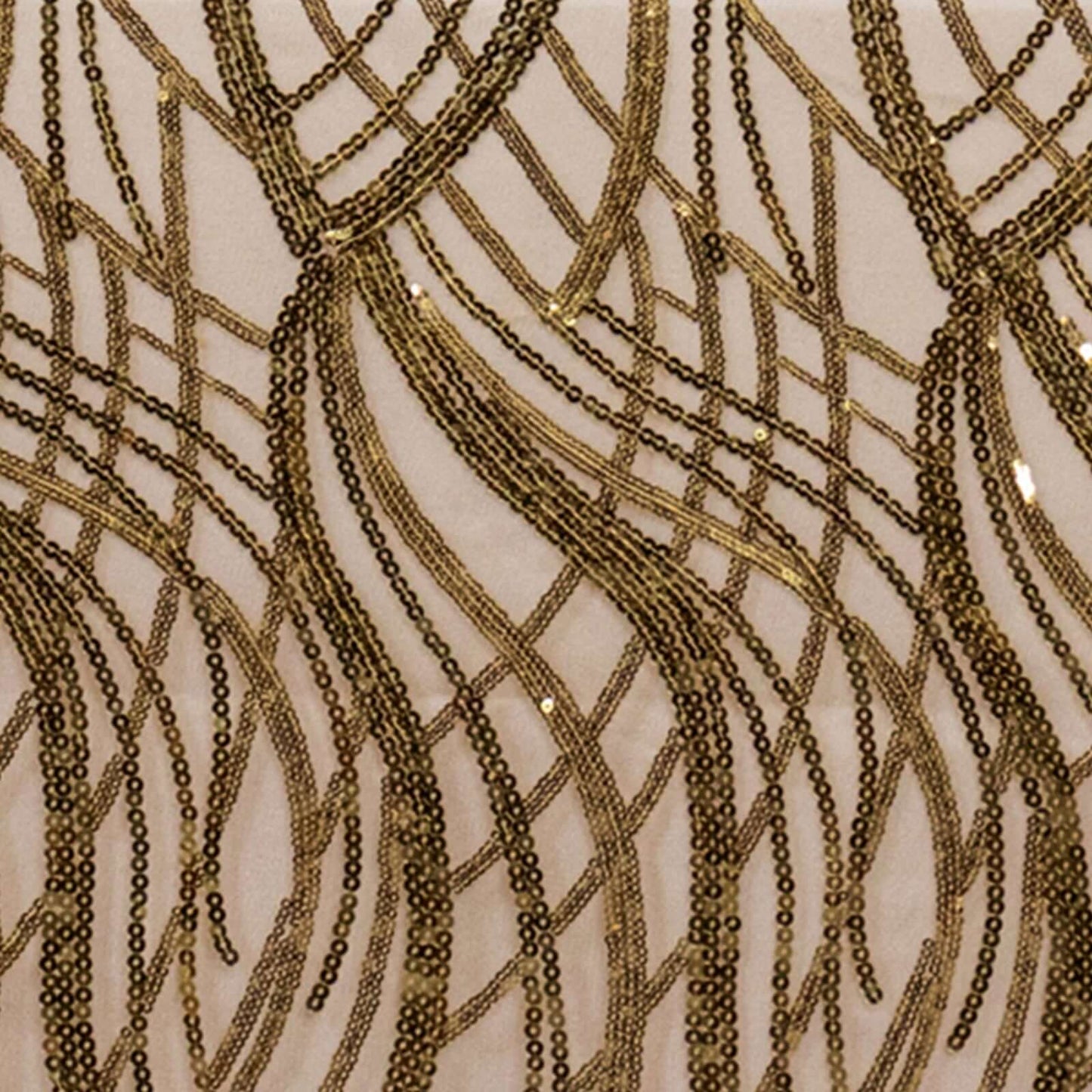 Mesh 90"x156" Rectangle Tablecloth Gold - Wave Sequin Embroidered Design for Refined Occasions