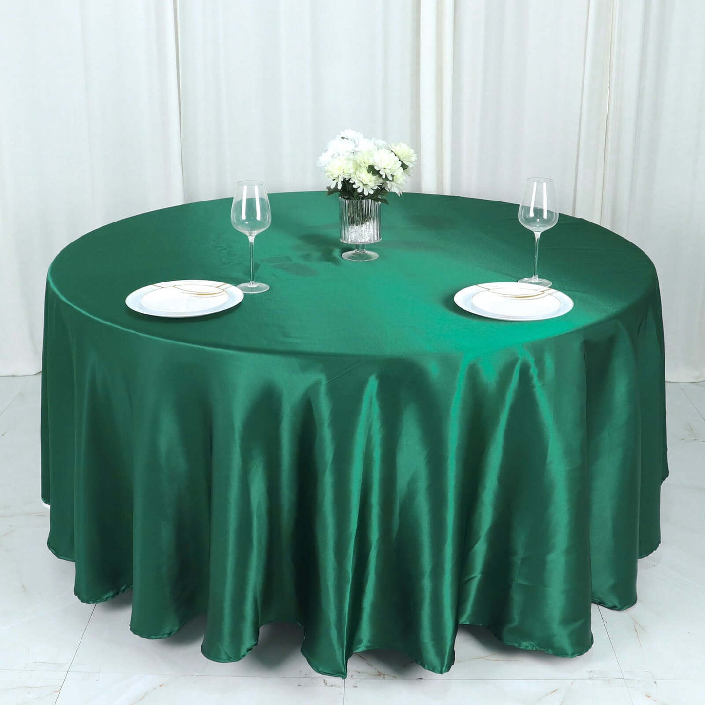 Satin 108" Round Tablecloth Hunter Emerald Green - Smooth and Lustrous Table Cover