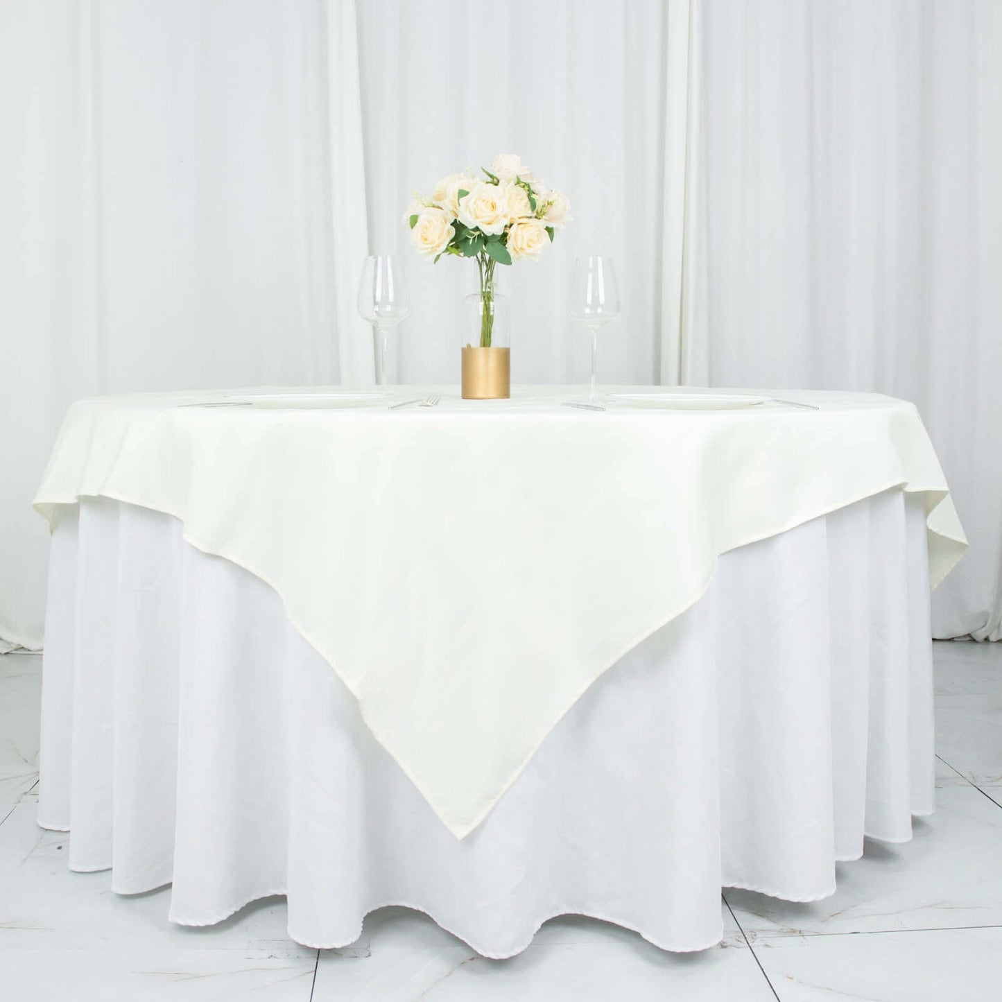 Premium Polyester 70"x70" Table Overlay Square Tablecloth Ivory 220GSM Wrinkle-Resistant Table Cover