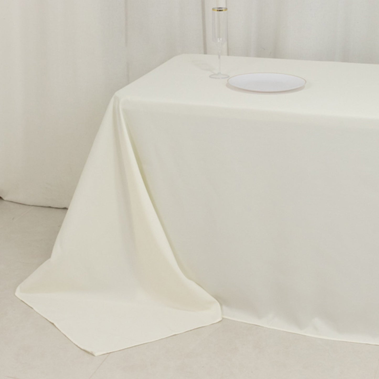 Fire Retardant Premium Polyester 90"x156" Rectangular Tablecloth Ivory - High-Performance Seamless Table Cover